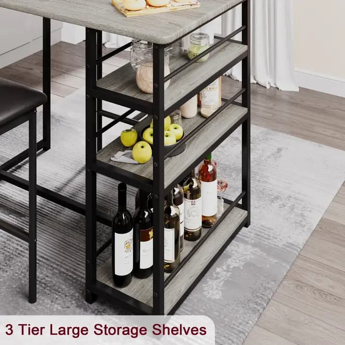 Ensemble de table à manger avec étagères à 3 niveaux, ensemble de table de cuisine de bar avec 2 cha