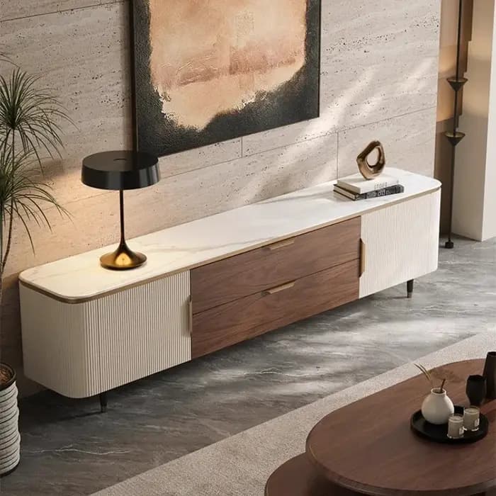 Meuble TV vertical en marbre et bois massif