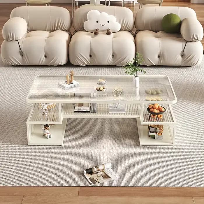 Tables basses rectangulaires blanches en verre De luxe Tables basses minimalistes modernes Premium u
