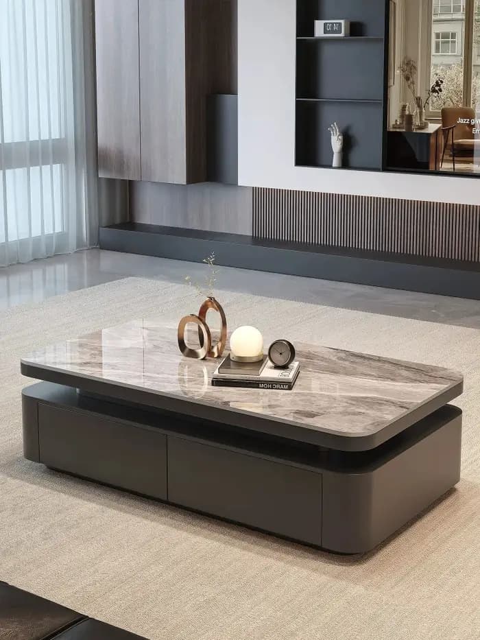 Table basse rectangulaire de luxe en dalle de pierre