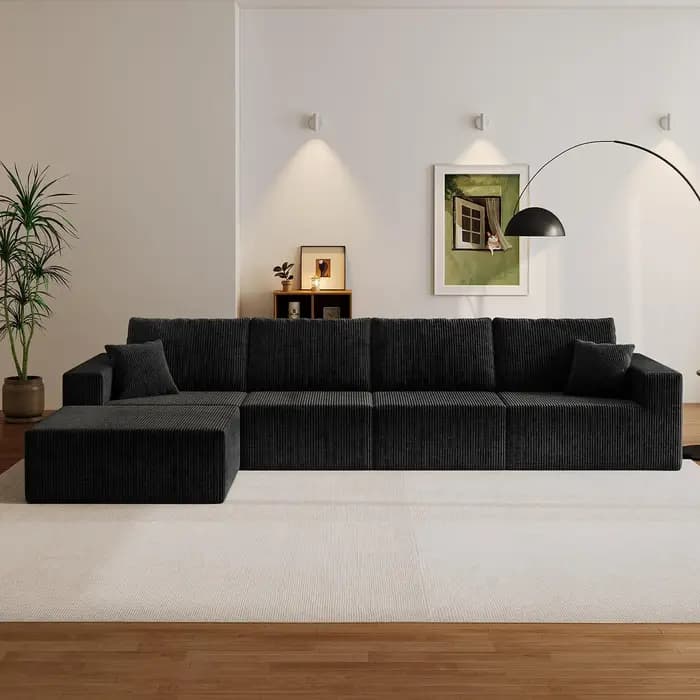 Canapé modulaire en forme de L de 139 pouces, assise profonde, sans cadre, en velours côtelé, salon,