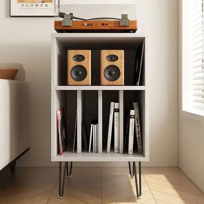 *e pour support de plateau tournant vintage avec étagères pour haut-parleurs et stockage de disques