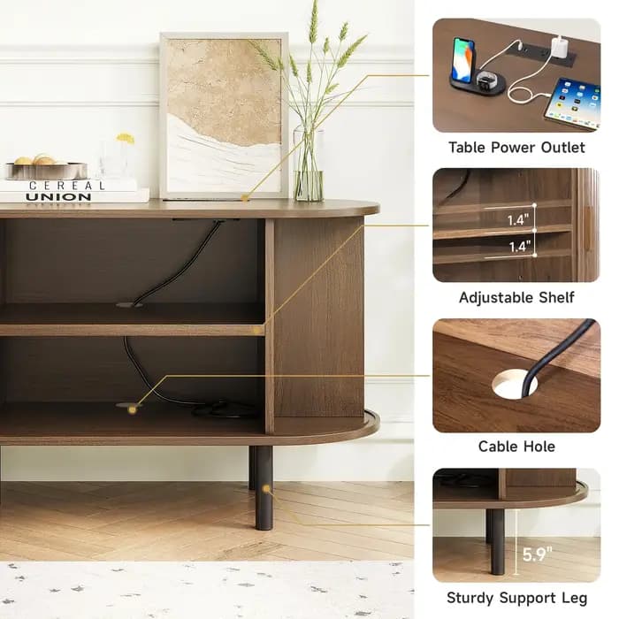Meuble TV avec prise de courant pour téléviseur jusqu'à 60/70 ", table TV avec portes coulissantes,