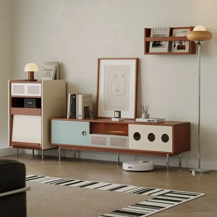 Meuble TV mural décoratif en bois avec tiroir