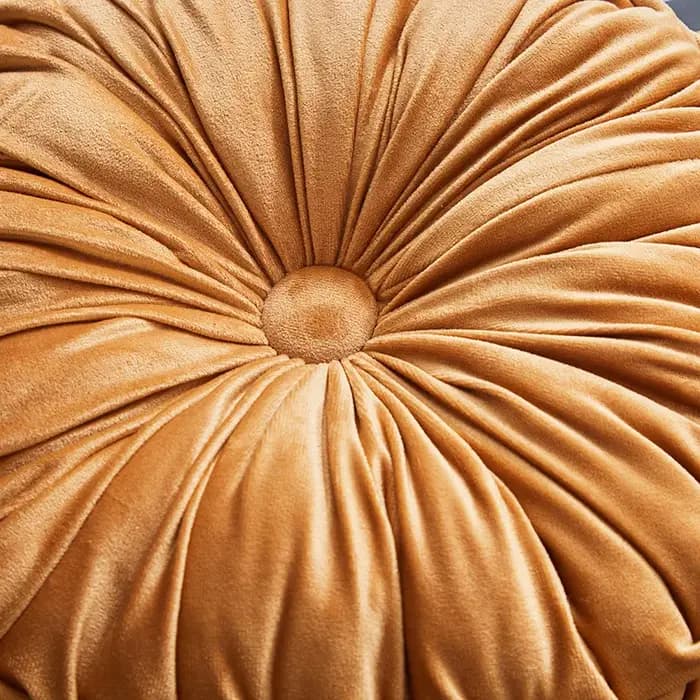 Coussin rond plissé en velours pour canapé