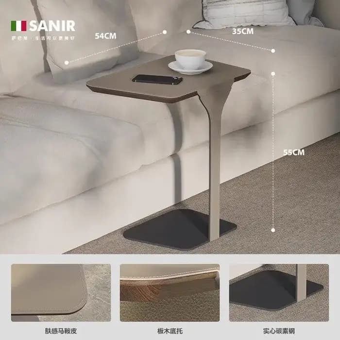 Table d'appoint en cuir en forme de C