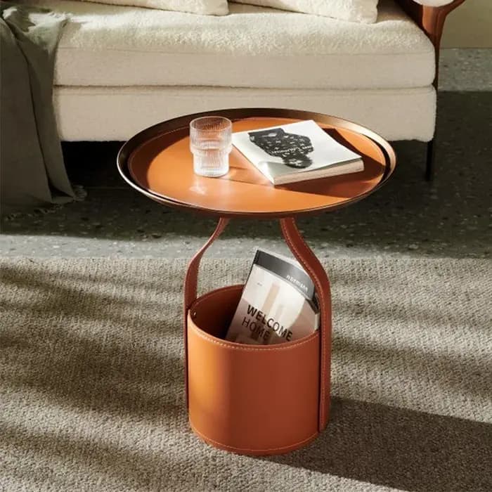 Table d'appoint minimaliste italienne en cuir