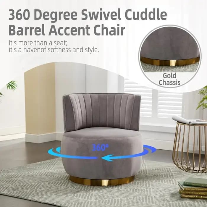 Chaise d'appoint pivotante moderne avec dossier incurvé, fauteuil pivotant rond, chaise baril pour s