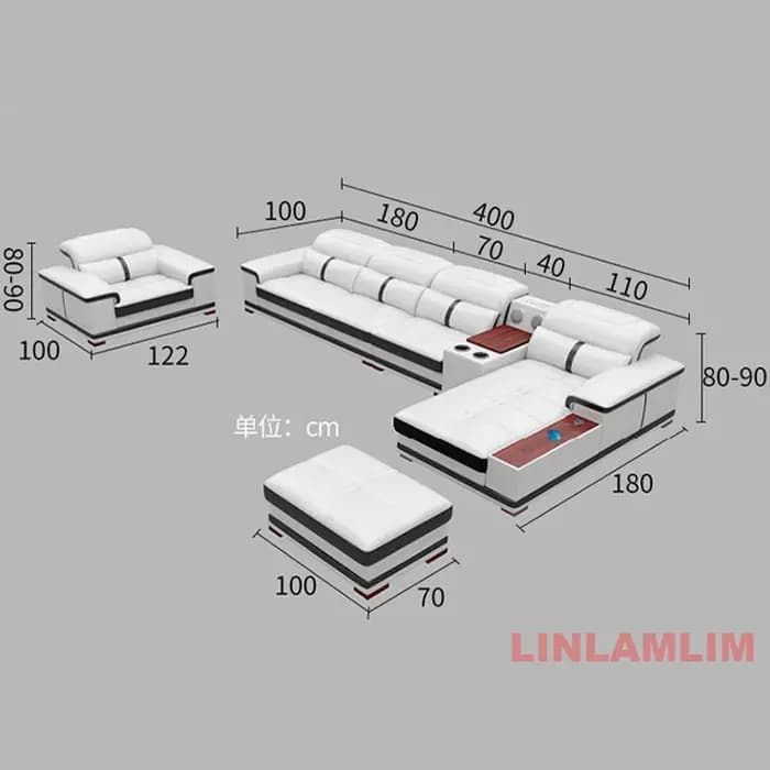 Canapé sectionnel moderne en forme de U avec chaise