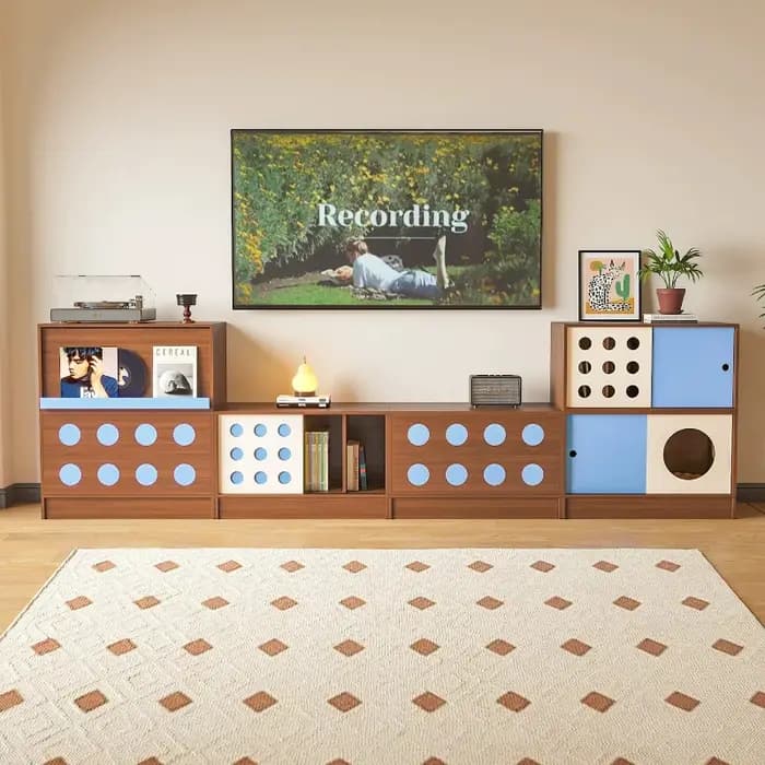 Meuble TV Rétro en Bois Massif