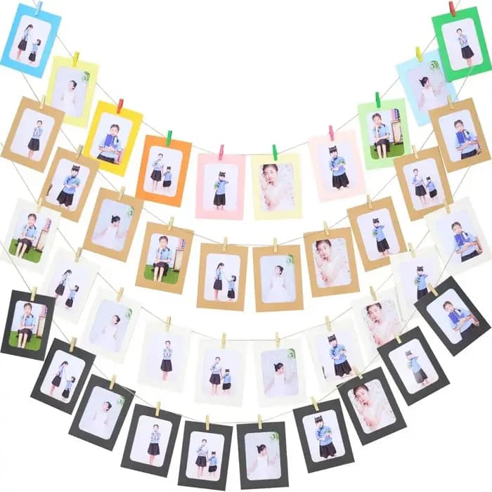 Cadre Photo créatif bricolage suspendu Album Collection mur avec corde en lin pince combinaison papier peint drapeau