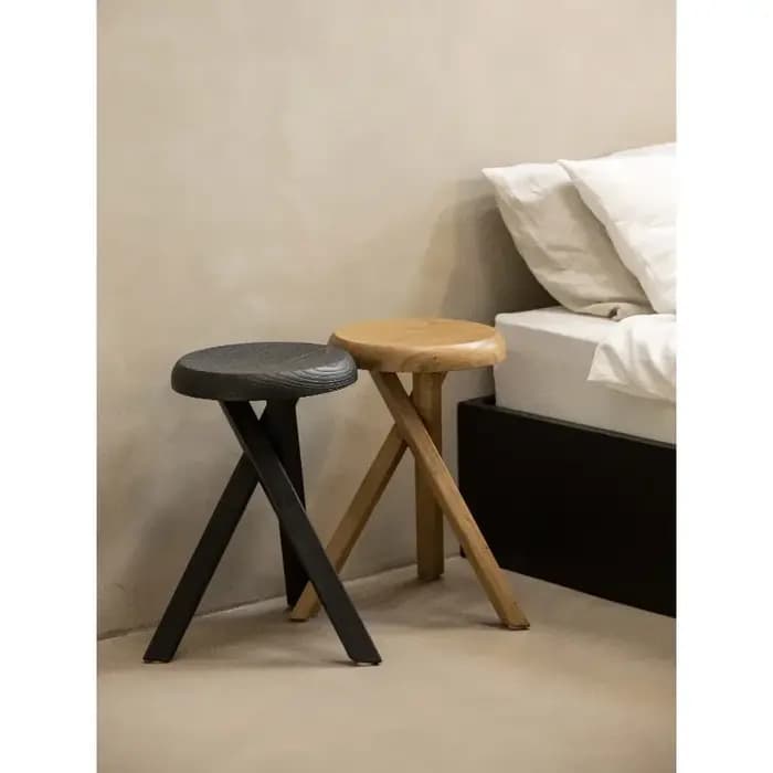 Tabouret rond noir carbonisé de style Wabi-sabi pour petit canapé domestique