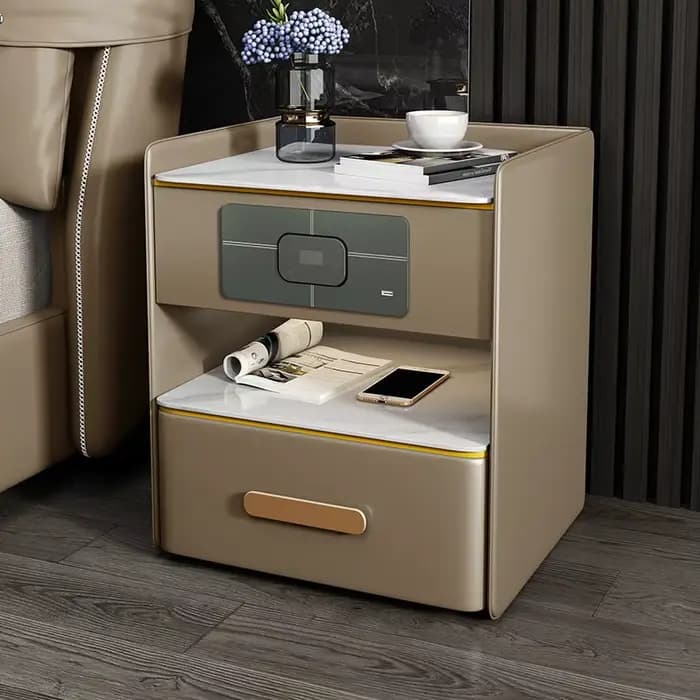 Table de chevet chic et luxueuse, table de chevet moderne en bois avec tiroirs de rangement, station de charge, décoration intérieure, meubles de chambre à coucher