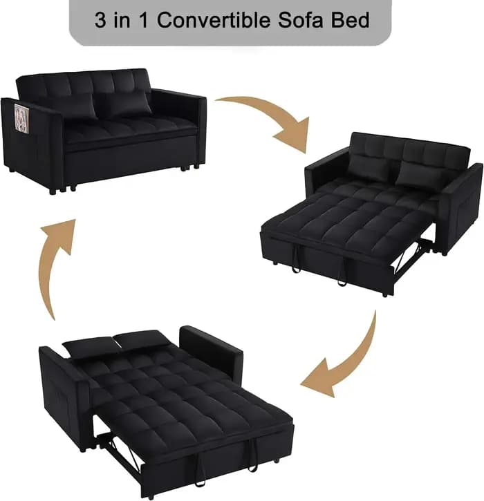 Canapé-lit Loveseat, canapé convertible 3 en 1, canapé-lit avec dossier réglable, canapé moderne rem