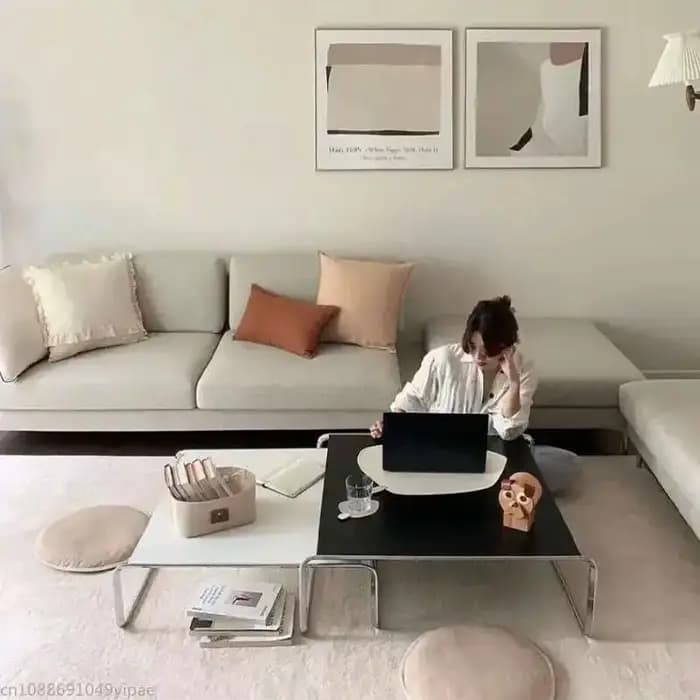 Bauhaus – Table basse rectangulaire en acier inoxydable, personnalité médiévale, noir et blanc, plus