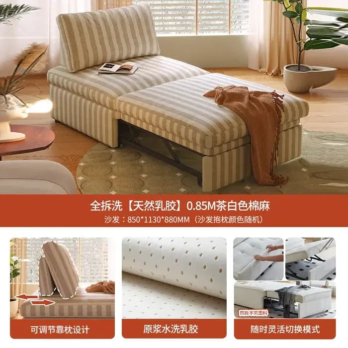 Canapé-lit pliable en tissu lin rayé, convertible pour petit espace, causeuse moderne pour salon, am