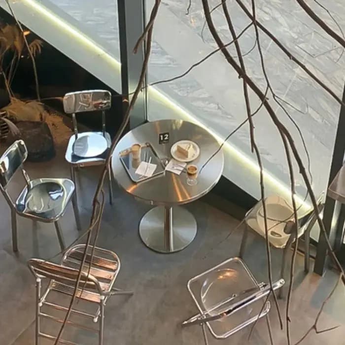 Table de Salle à Manger Ronde en Acier Inoxydable, Mobilier d'Extérieur pour la Maison, Mobile, Simp