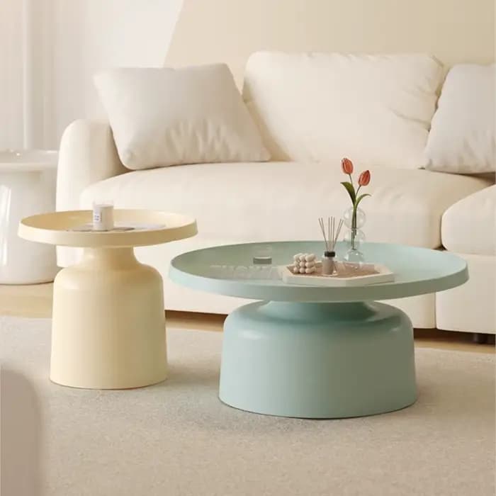 MOMO-Table Basse Ronde Style Martini Crème, Petite Maison Scandinave, Moderne, Simple, Salon, Ménage