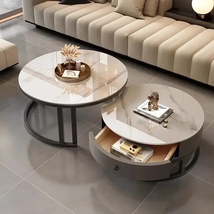 Table basse en dalle de roche à bords arrondis Hakka