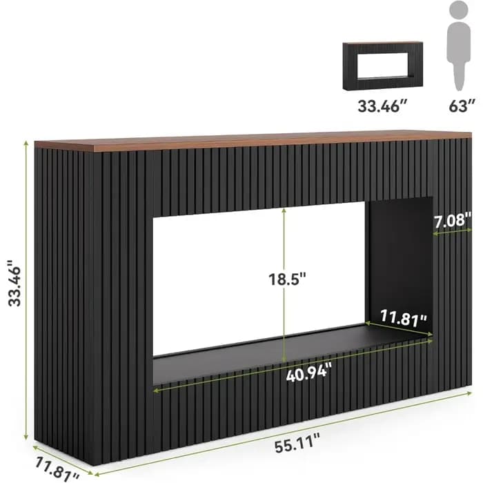 Table console noire pour entrée, table de canapé de ferme longue et étroite de 55 pouces avec rangem