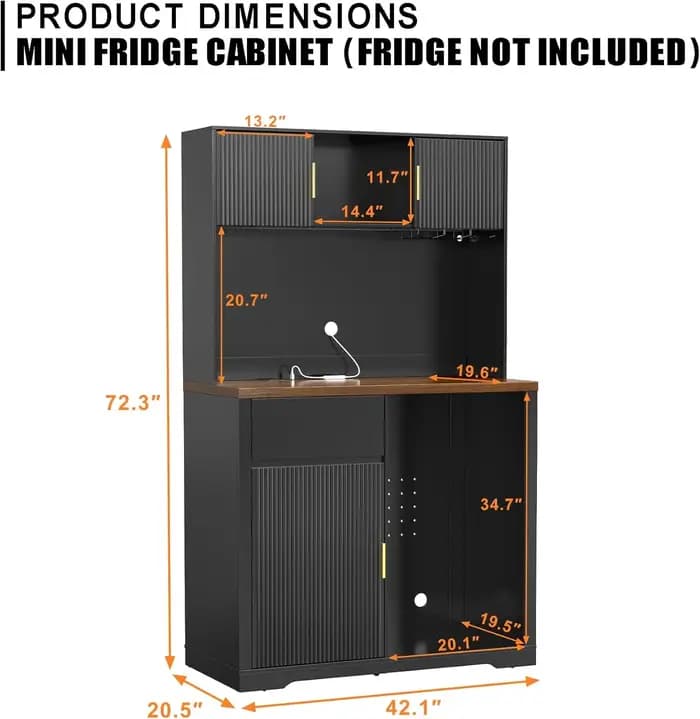 Armoire de bar haute de 72 pouces avec espace réfrigérateur, armoire à liqueur et à café à nervures