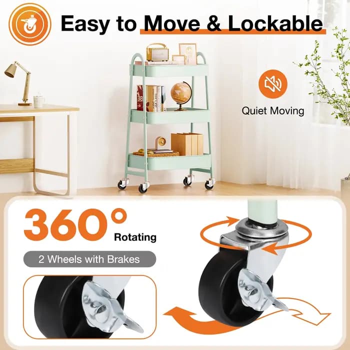 Petit chariot roulant à 3 niveaux, chariot de rangement utilitaire en métal, étagères de bureau de b