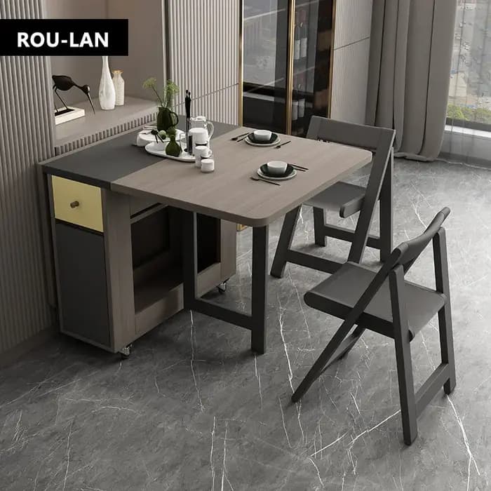 Table de Salle à Manger Pliante avec Rangement T1 et Deux Tiroirs de Rangement
