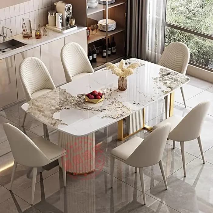 Table à manger rectangulaire de luxe en marbre nordique, économiseurs d'espace, meubles de cuisine,