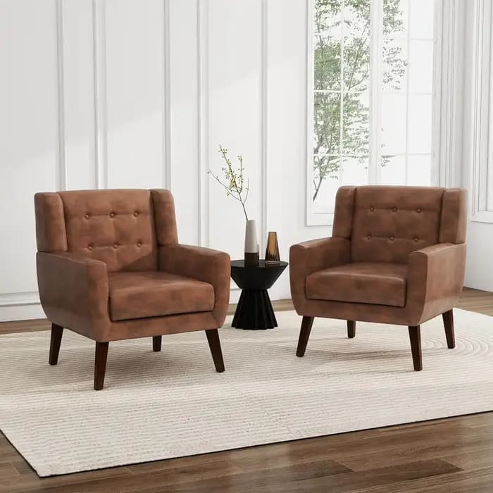 Ensemble de 2 fauteuils d'appoint en cuir PU, fauteuil club moderne rembourré pour salon, canapé sim
