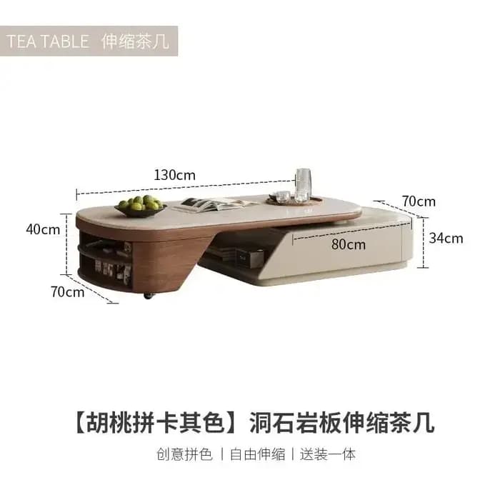 Table basse escamotable 130-170 cm avec rangement intégré