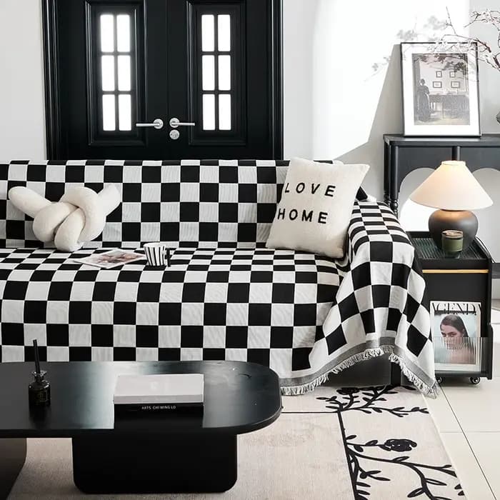 Housse de canapé moderne à motif damier, décoration d'intérieur, serviette de canapé lavable, style nordique, housse universelle pour toutes les saisons, protection du canapé