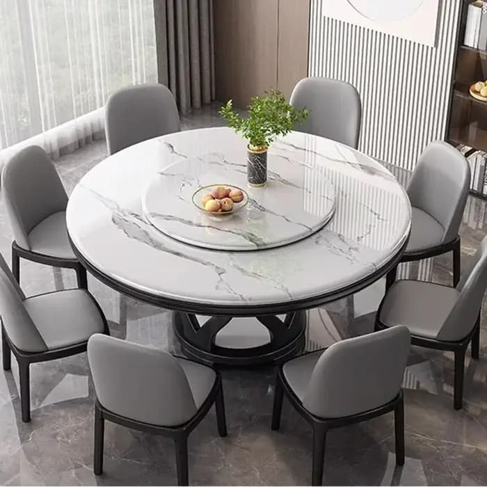 Table de salle à manger ronde en marbre avec chaises