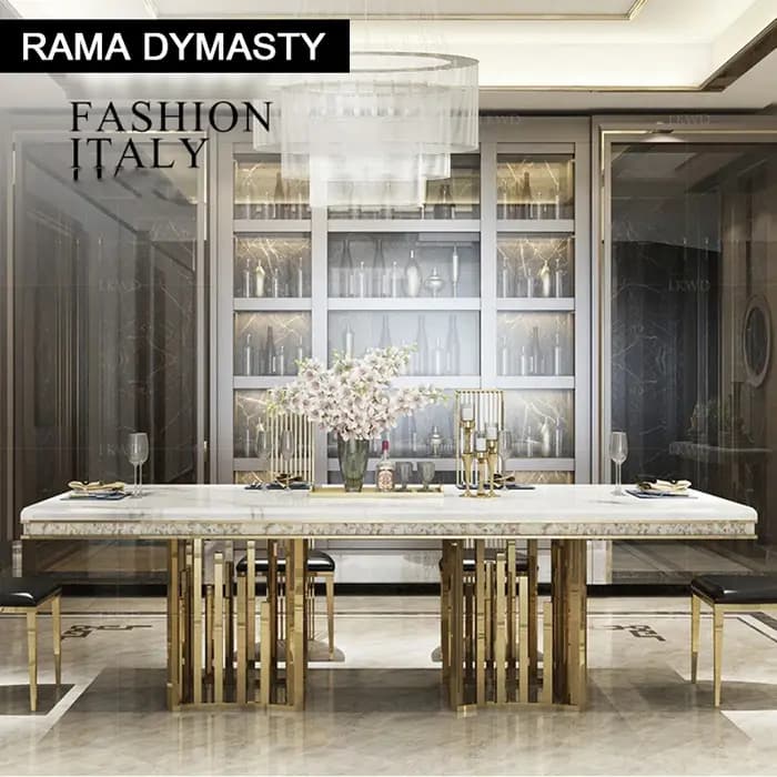 Rama Dymasty-Table à manger rectangulaire en marbre, acier inoxydable, meubles de maison modernes, t