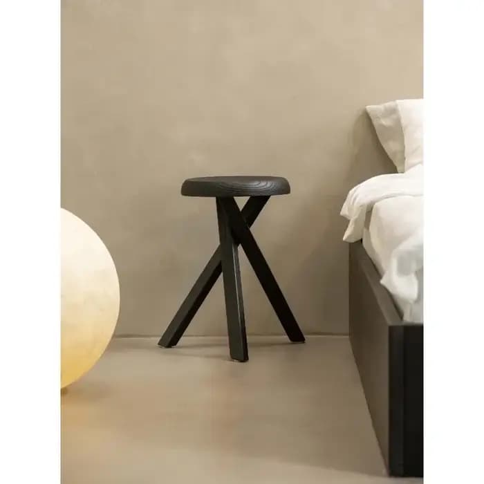 Tabouret rond noir carbonisé de style Wabi-sabi pour petit canapé domestique