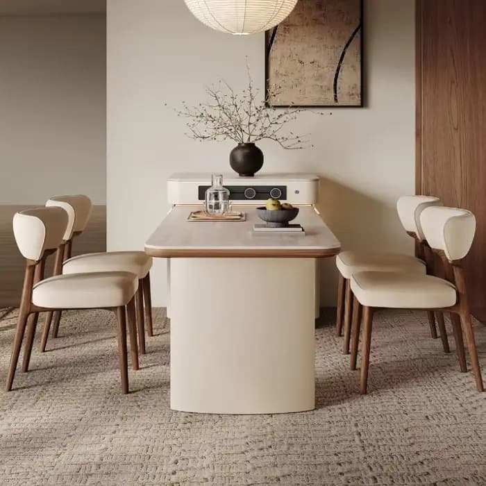 Tables à manger de luxe nordiques réglables, chaises de cuisine à plateforme d'île, meubles Extensib
