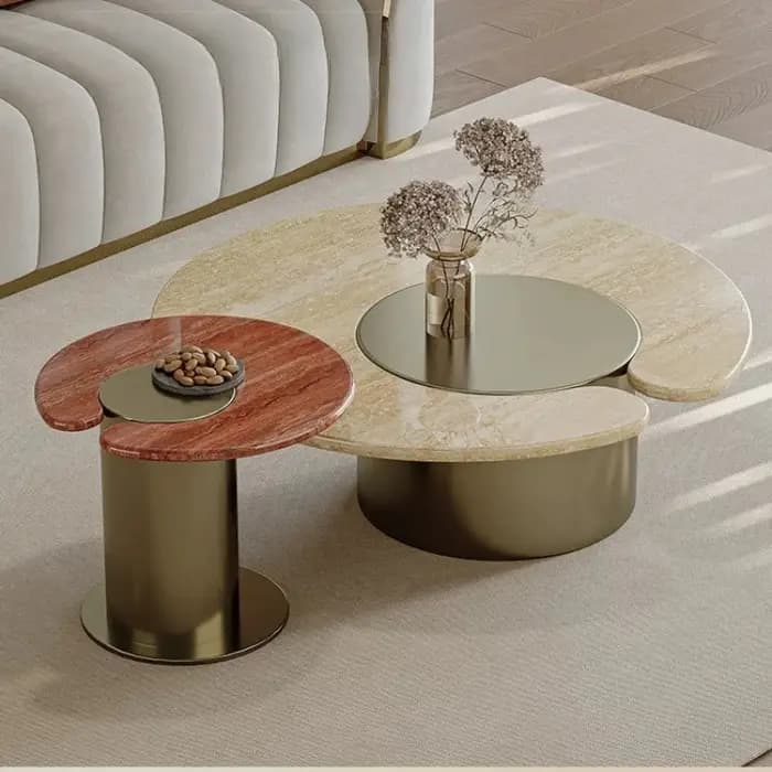 Table basse irrégulière en marbre chromé pour salon