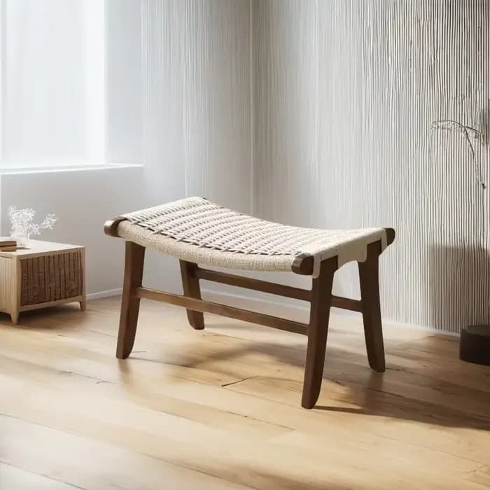 Tabouret bas tissé en bois massif fabriqué à la main