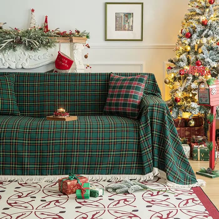 Housse de serviette de canapé à carreaux de noël