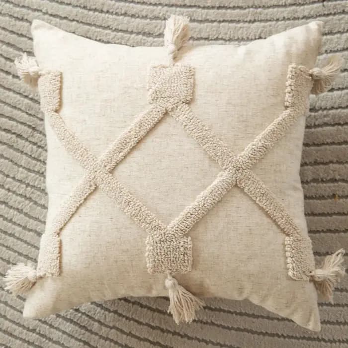 Bohème canapé taie d'oreiller Cojines Beige rayé peluche