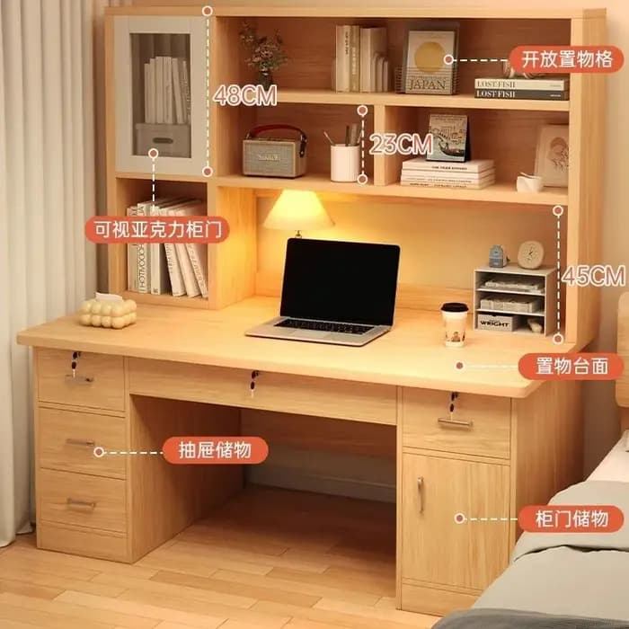 Bureau d'ordinateur, bibliothèque de bureau, Table intégrée, bureau d'écriture pour chambre à couche