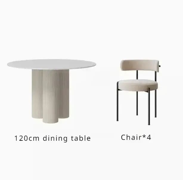 Table à manger ronde ensemble 4 chaises marbre