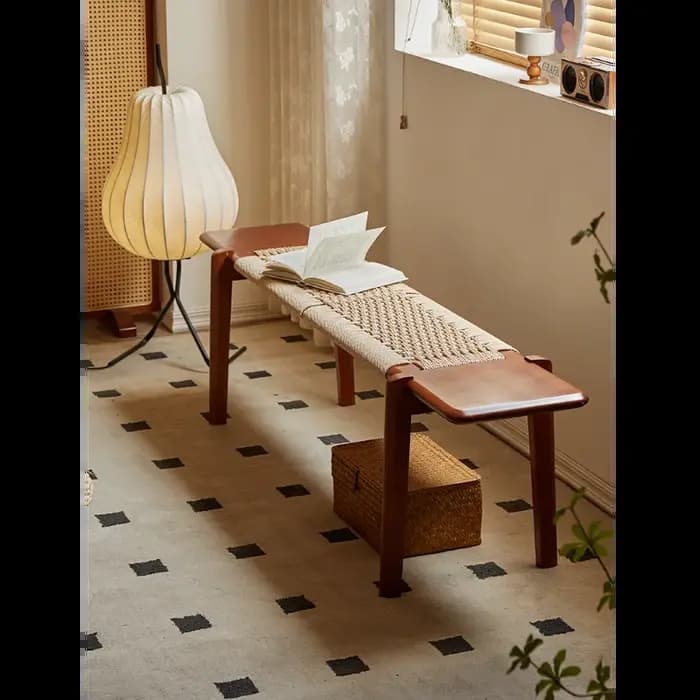 Banc vintage style nordique wabi-sabi maison en bois massif pour chaussures tabouret médiéval chambr