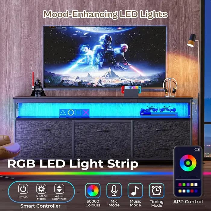 Meuble TV 63 pouces pour TV 55, 65, 70 pouces, meuble TV longue pour chambre à coucher, meuble TV LE
