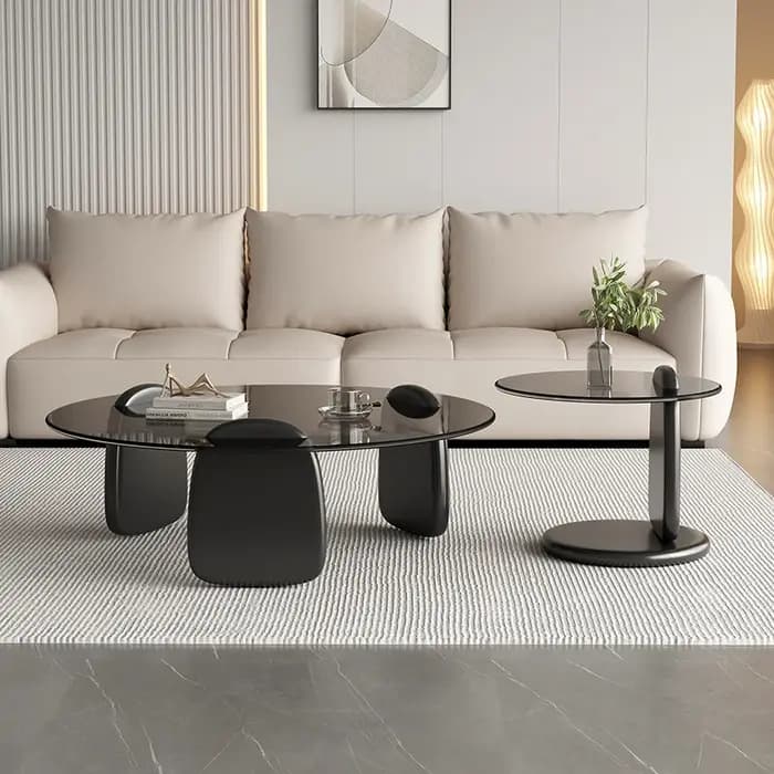 Table basse rétro avec plateau en verre