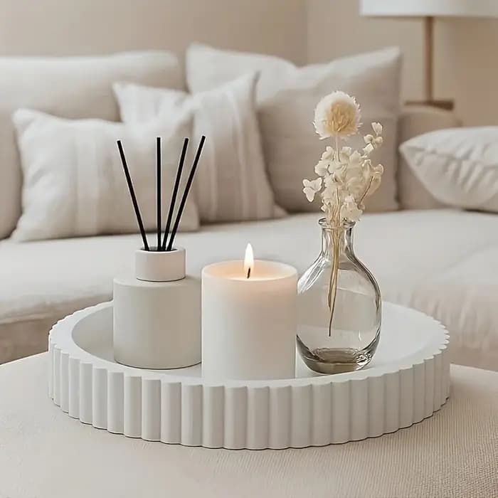 Plateau de table basse rond blanc ondulé