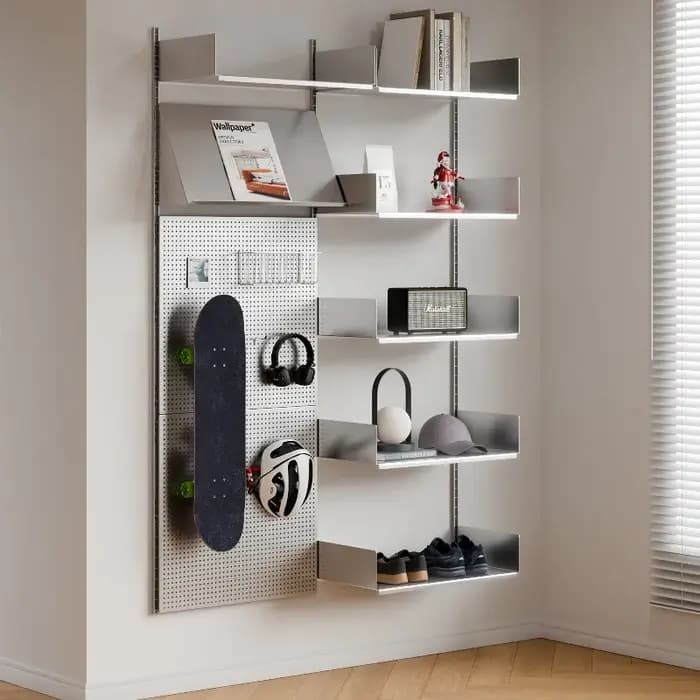 Étagère Modulaire Murale en Acier Inoxydable pour Salon – Système de Rangement Gain de Place et Présentoir DIY