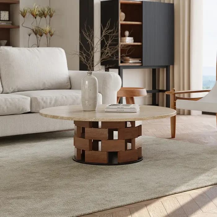 Wabi Sabi Table Basse Rustique Ronde Esthétique Salon Glamour