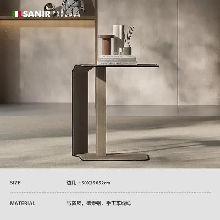 Table d'appoint en cuir en forme de C, petite table basse, table de chevet moderne de luxe minimalis