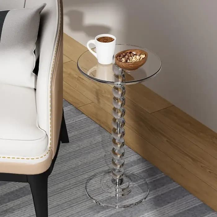Table d'appoint ronde en acrylique transparent avec perles