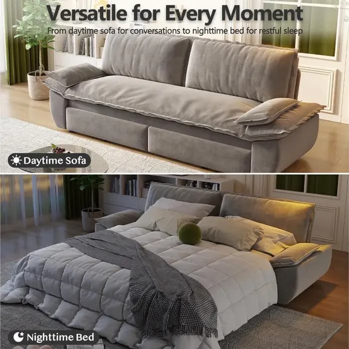 Canapé-lit futon 70,1 pouces, taille Queen, lit escamotable, canapé-lit convertible 3-en-1 avec 2 or
